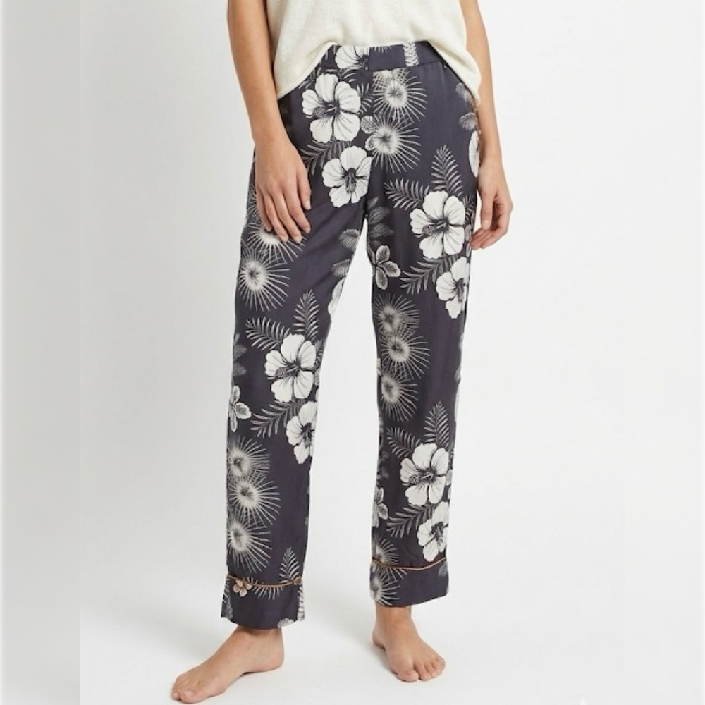 Silk Tropical Hibiscus Floral Loungewear Pant Quiet Luxury Pyjama Botanical Boho
